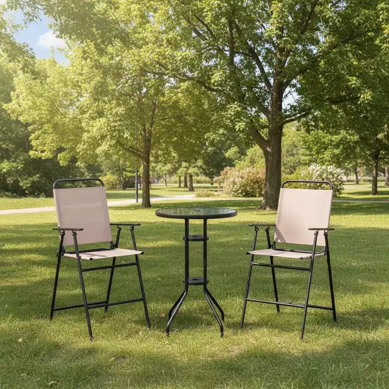 Gymax 3PCS Folding Patio Bistro Set w/ Round Bar Table 1.6 Umbrella Hole Chairs for Yard Patio and Poolside