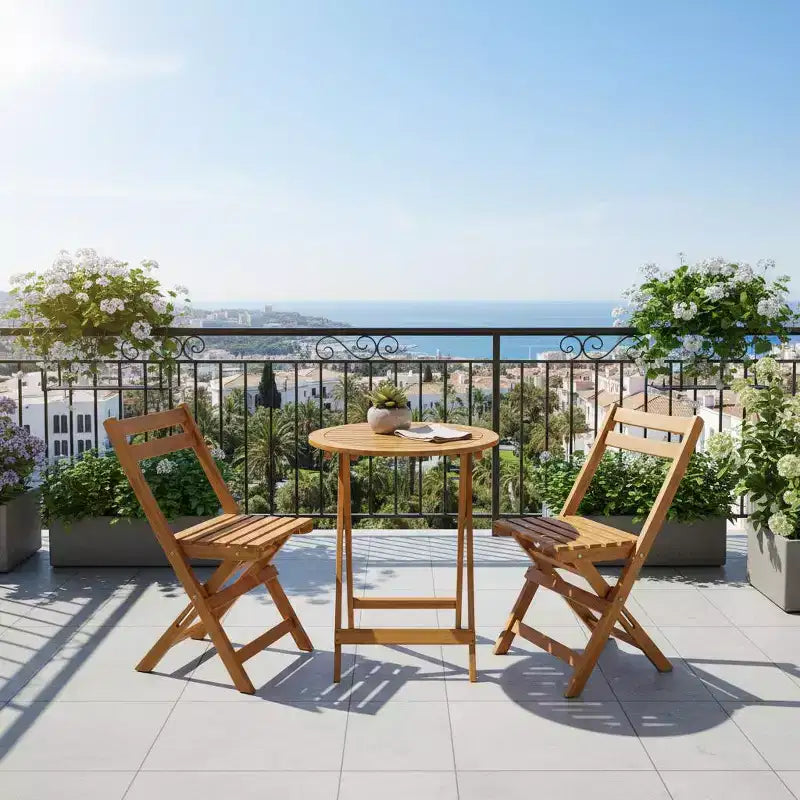Gymax 3 PCS Folding Patio Bistro Set w/ Solid Acacia Wood Table & Chairs Slatted Design for Breathability for Garden Patio Poolside