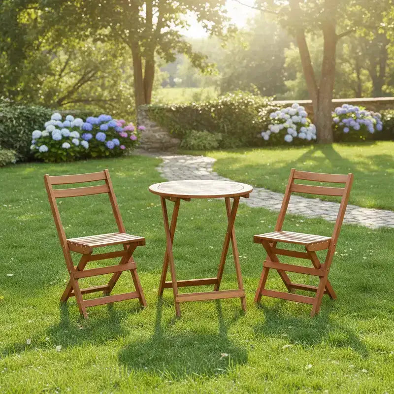 Gymax 3 PCS Folding Patio Bistro Set w/ Solid Acacia Wood Table & Chairs Slatted Design for Breathability for Garden Patio Poolside