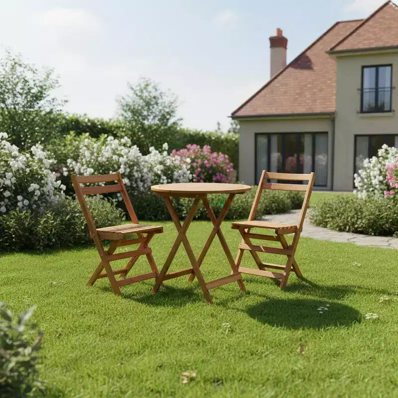 Gymax 3 PCS Folding Patio Bistro Set w/ Solid Acacia Wood Table & Chairs Slatted Design for Breathability for Garden Patio Poolside