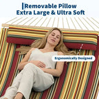 12FT Double Quilted Hammock with Spreader Bar - Outdoor Hammock for 2 Persons (450lbs Capacity) - Patio, Backyard & Poolside Use