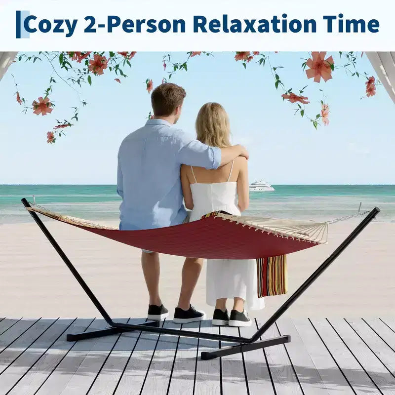 12FT Double Quilted Hammock with Spreader Bar - Outdoor Hammock for 2 Persons (450lbs Capacity) - Patio, Backyard & Poolside Use