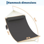 12FT Double Quilted Hammock with Spreader Bar - Outdoor Hammock for 2 Persons (450lbs Capacity) - Patio, Backyard & Poolside Use