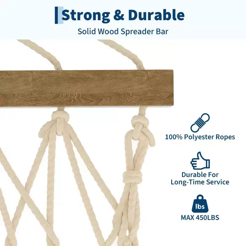 12FT Double Quilted Hammock with Spreader Bar - Outdoor Hammock for 2 Persons (450lbs Capacity) - Patio, Backyard & Poolside Use