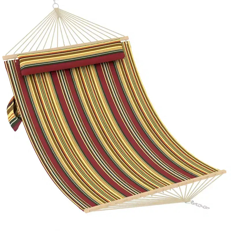 12FT Double Quilted Hammock with Spreader Bar - Outdoor Hammock for 2 Persons (450lbs Capacity) - Patio, Backyard & Poolside Use