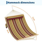 12FT Double Quilted Hammock with Spreader Bar - Outdoor Hammock for 2 Persons (450lbs Capacity) - Patio, Backyard & Poolside Use
