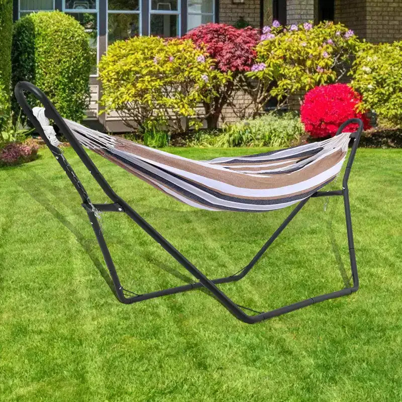 Heavy Duty Adjustable Hammock Stand - 9-14ft Portable Steel Frame for 2 People (Black, 550lbs Capacity) - Patio, Balcony & Backyard Use