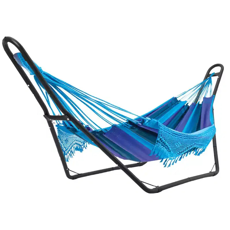 Heavy Duty Adjustable Hammock Stand - 9-14ft Portable Steel Frame for 2 People (Black, 550lbs Capacity) - Patio, Balcony & Backyard Use