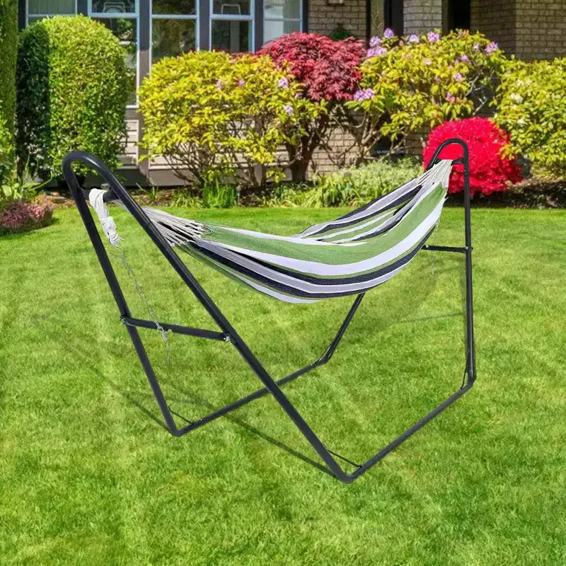 Heavy Duty Adjustable Hammock Stand - 9-14ft Portable Steel Frame for 2 People (Black, 550lbs Capacity) - Patio, Balcony & Backyard Use