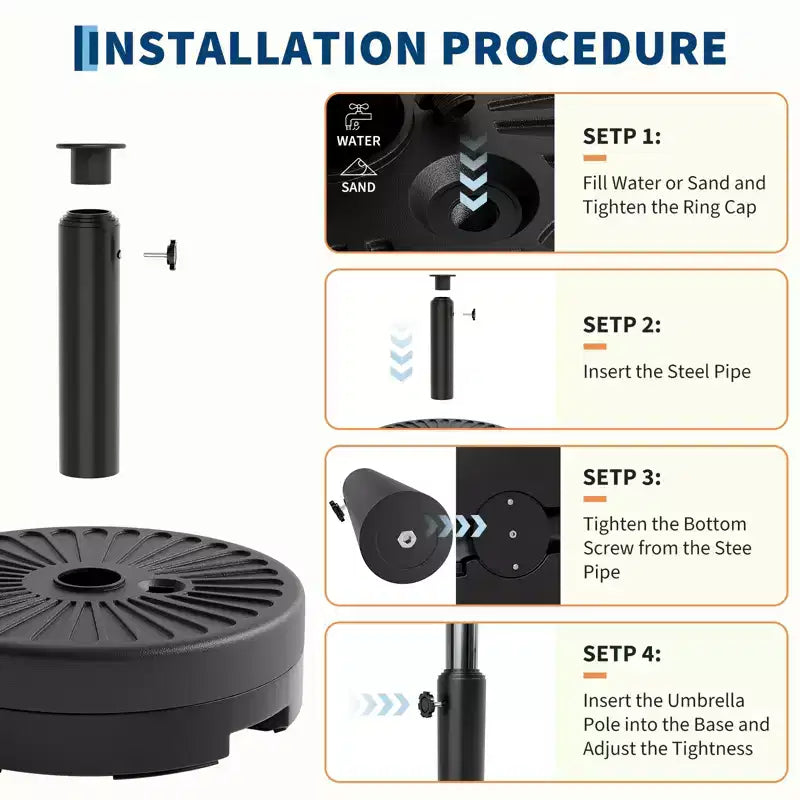 Heavy-Duty Water-Filled Patio Umbrella Base Stand, Sturdy Weatherproof Parasol Holder for Yard & Lawn