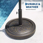 Heavy Duty Round Patio Umbrella Base, 26.5 lb Resin Stand, Adjustable Pole Adapter for 1.5-2.1  Fits 7.5-11FT Market Umbrellas