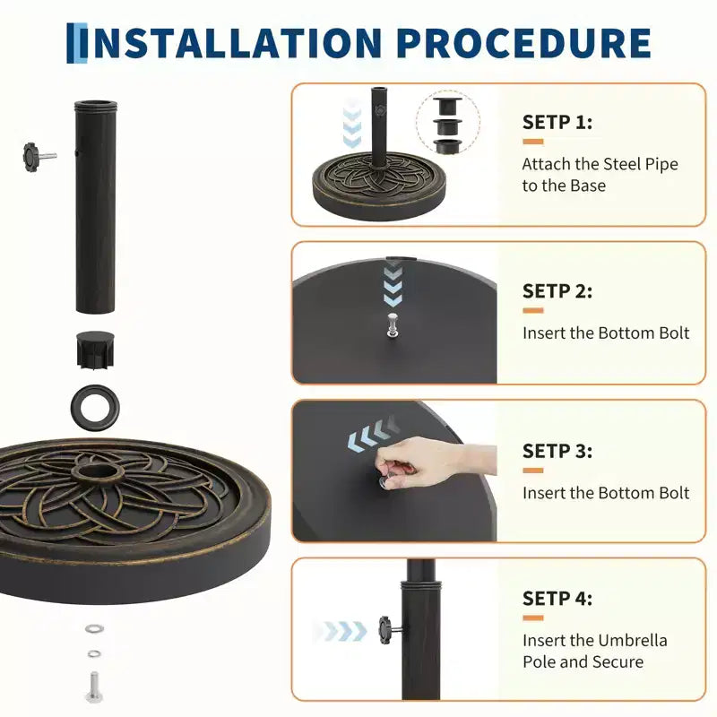 Heavy Duty Round Patio Umbrella Base, 26.5 lb Resin Stand, Adjustable Pole Adapter for 1.5-2.1  Fits 7.5-11FT Market Umbrellas