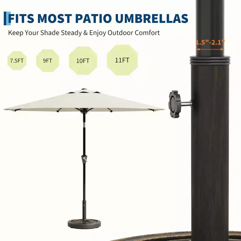 Heavy Duty Round Patio Umbrella Base, 26.5 lb Resin Stand, Adjustable Pole Adapter for 1.5-2.1  Fits 7.5-11FT Market Umbrellas
