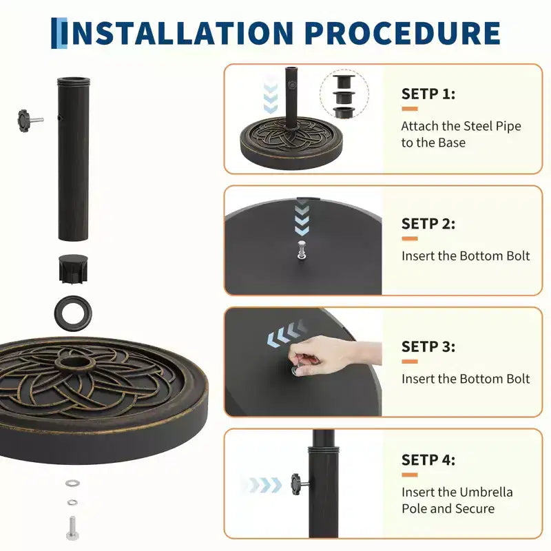 Heavy Duty Round Patio Umbrella Base, 26.5 lb Resin Stand, Adjustable Pole Adapter for 1.5-2.1  Fits 7.5-11FT Market Umbrellas