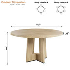 Modern 47 Inch Round Dining Table for 4 to 6, Kitchen Dinner Table with Sturdy Pedestal Base, Space Saving Circle Dining Room Table for Small Spaces