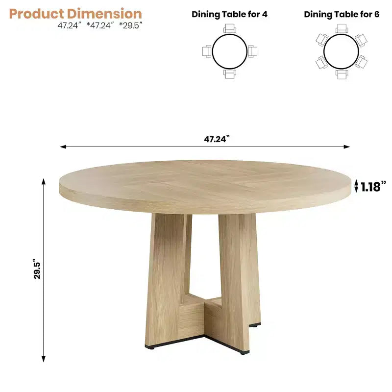 Modern 47 Inch Round Dining Table for 4 to 6, Kitchen Dinner Table with Sturdy Pedestal Base, Space Saving Circle Dining Room Table for Small Spaces