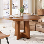 Modern 47 Inch Round Dining Table for 4 to 6, Kitchen Dinner Table with Sturdy Pedestal Base, Space Saving Circle Dining Room Table for Small Spaces