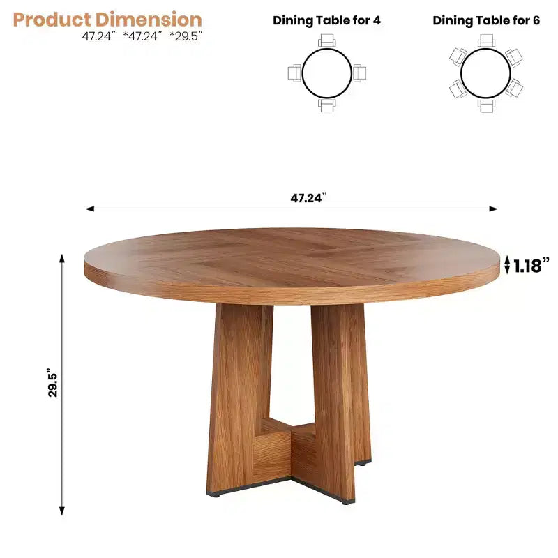 Modern 47 Inch Round Dining Table for 4 to 6, Kitchen Dinner Table with Sturdy Pedestal Base, Space Saving Circle Dining Room Table for Small Spaces