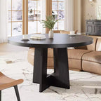 Modern 47 Inch Round Dining Table for 4 to 6, Kitchen Dinner Table with Sturdy Pedestal Base, Space Saving Circle Dining Room Table for Small Spaces