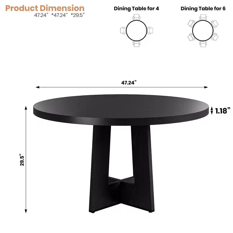 Modern 47 Inch Round Dining Table for 4 to 6, Kitchen Dinner Table with Sturdy Pedestal Base, Space Saving Circle Dining Room Table for Small Spaces