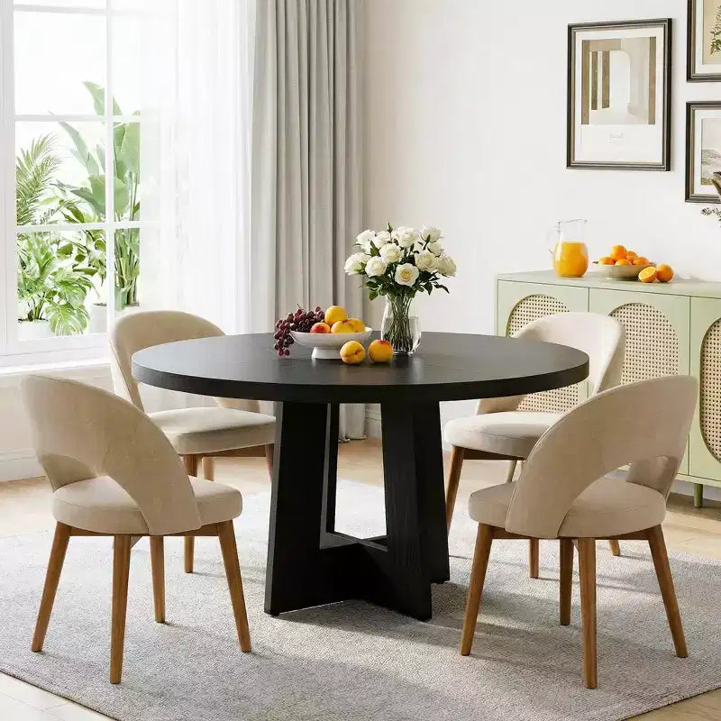 Modern 47 Inch Round Dining Table for 4 to 6, Kitchen Dinner Table with Sturdy Pedestal Base, Space Saving Circle Dining Room Table for Small Spaces