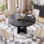 Modern 47 Inch Round Dining Table for 4 to 6, Kitchen Dinner Table with Sturdy Pedestal Base, Space Saving Circle Dining Room Table for Small Spaces