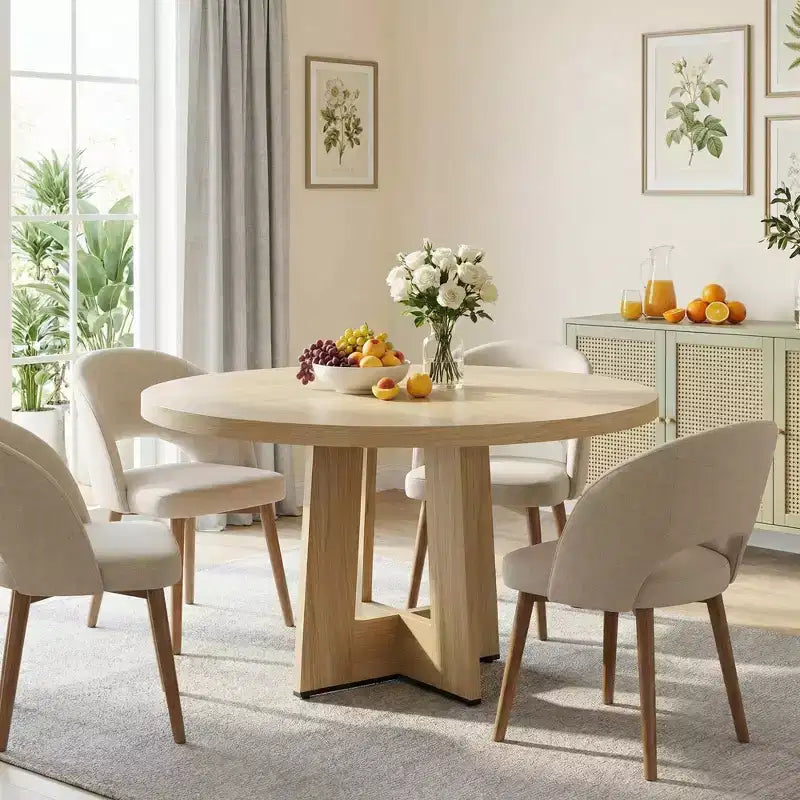 Modern 47 Inch Round Dining Table for 4 to 6, Kitchen Dinner Table with Sturdy Pedestal Base, Space Saving Circle Dining Room Table for Small Spaces