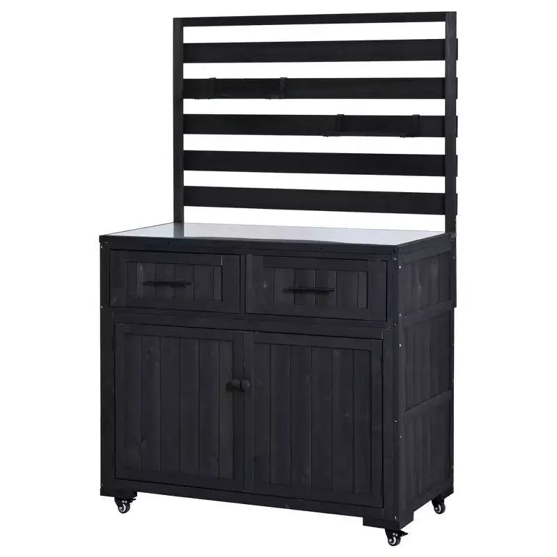 Whisen 64.9 Large Patio Kitchen Island Carts with Sink, Garden Potting Bench, Outdoor Bar Grill BBQ Cart with Stainless Top