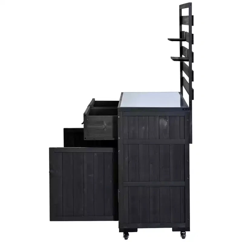 Whisen 64.9 Large Patio Kitchen Island Carts with Sink, Garden Potting Bench, Outdoor Bar Grill BBQ Cart with Stainless Top