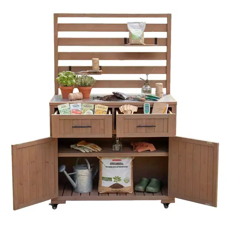 Whisen 64.9 Large Patio Kitchen Island Carts with Sink, Garden Potting Bench, Outdoor Bar Grill BBQ Cart with Stainless Top