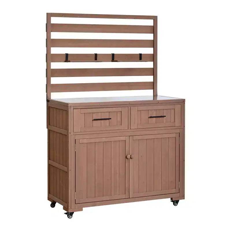 Whisen 64.9 Large Patio Kitchen Island Carts with Sink, Garden Potting Bench, Outdoor Bar Grill BBQ Cart with Stainless Top