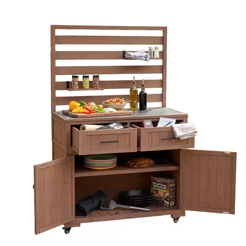 Whisen 64.9 Large Patio Kitchen Island Carts with Sink, Garden Potting Bench, Outdoor Bar Grill BBQ Cart with Stainless Top
