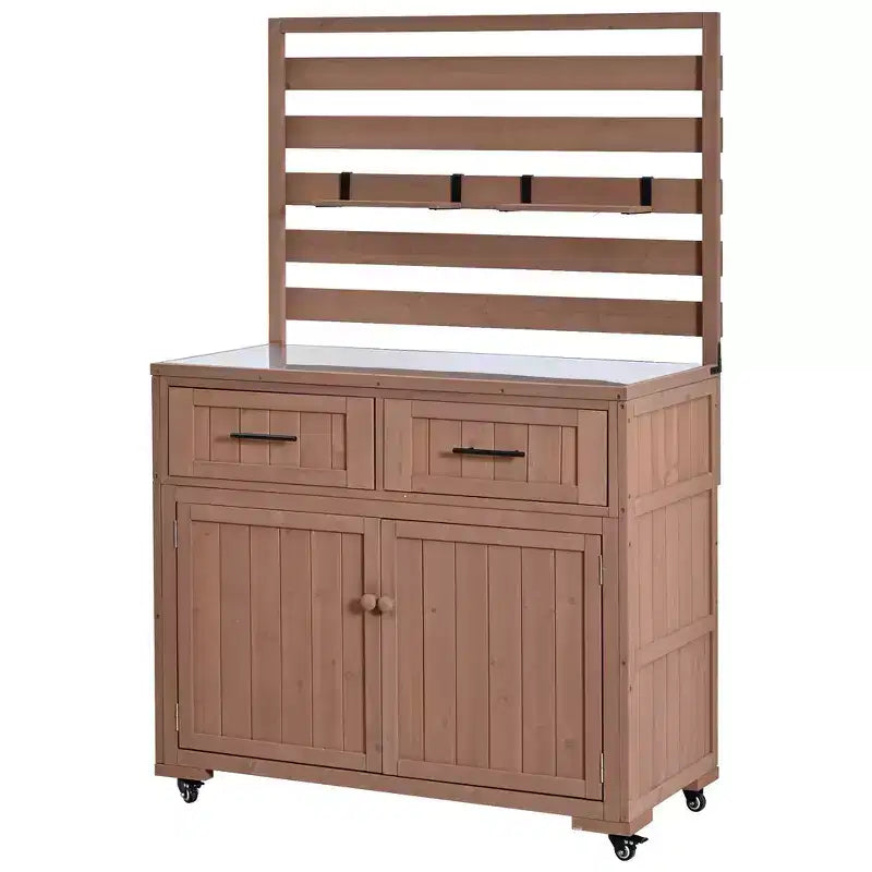 Whisen 64.9 Large Patio Kitchen Island Carts with Sink, Garden Potting Bench, Outdoor Bar Grill BBQ Cart with Stainless Top