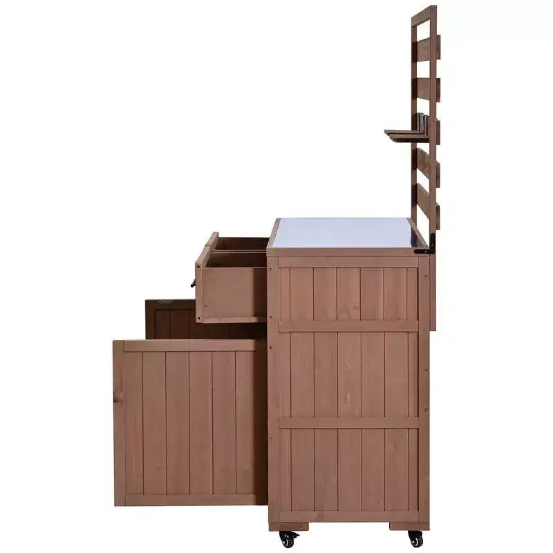 Whisen 64.9 Large Patio Kitchen Island Carts with Sink, Garden Potting Bench, Outdoor Bar Grill BBQ Cart with Stainless Top