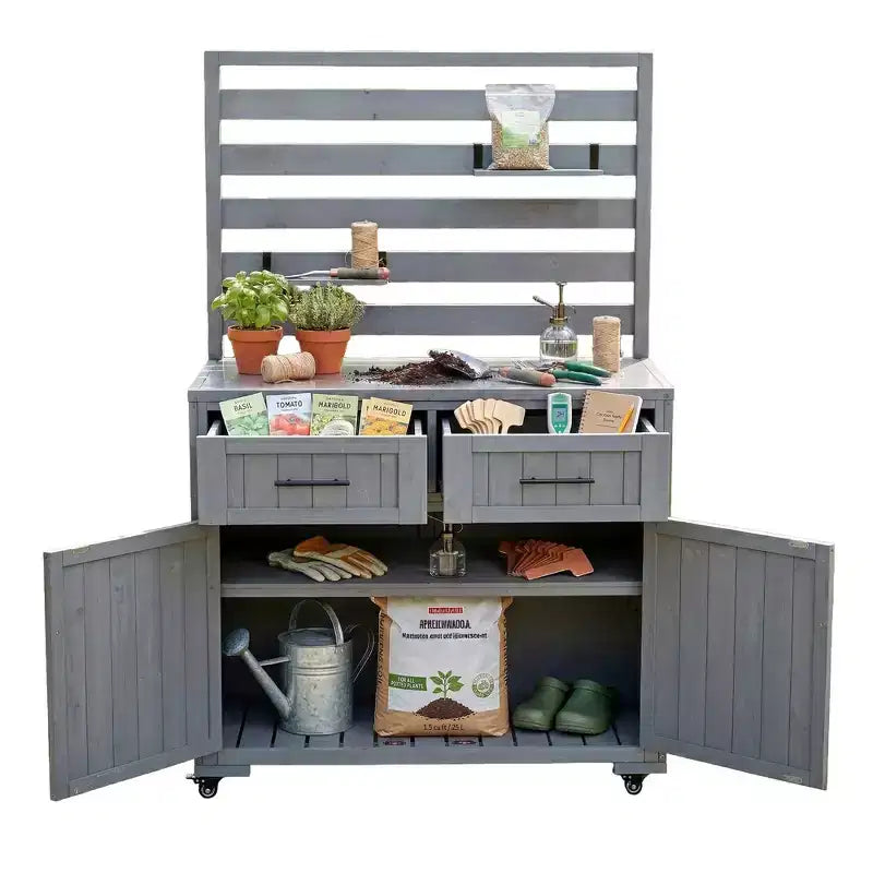 Whisen 64.9 Large Patio Kitchen Island Carts with Sink, Garden Potting Bench, Outdoor Bar Grill BBQ Cart with Stainless Top