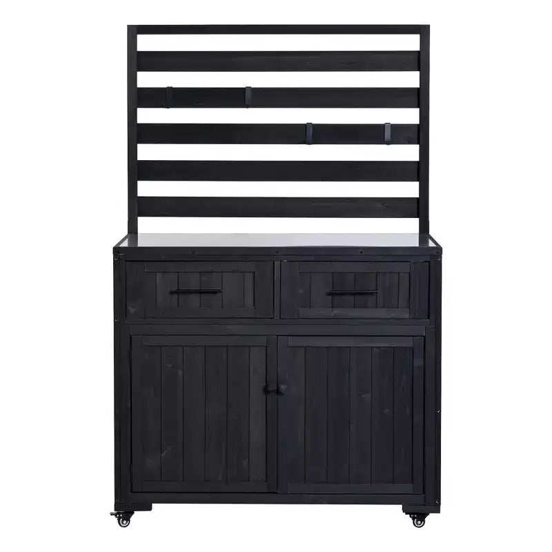 Whisen 64.9 Large Patio Kitchen Island Carts with Sink, Garden Potting Bench, Outdoor Bar Grill BBQ Cart with Stainless Top