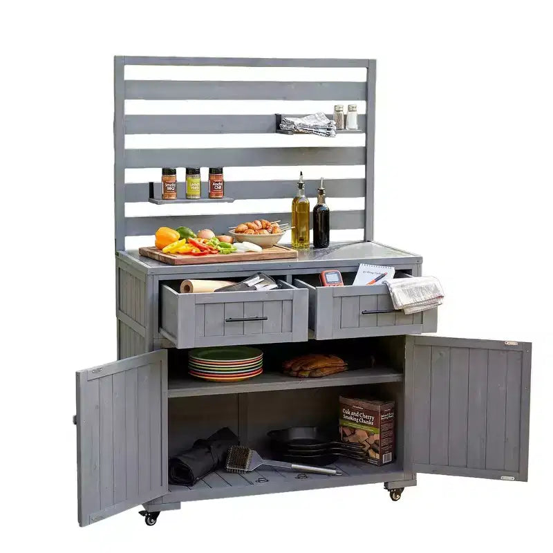 Whisen 64.9 Large Patio Kitchen Island Carts with Sink, Garden Potting Bench, Outdoor Bar Grill BBQ Cart with Stainless Top