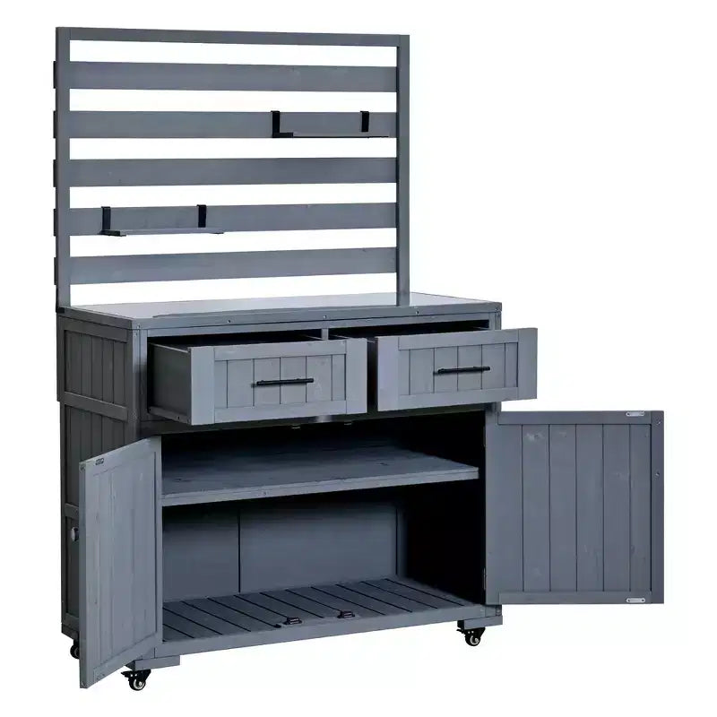 Whisen 64.9 Large Patio Kitchen Island Carts with Sink, Garden Potting Bench, Outdoor Bar Grill BBQ Cart with Stainless Top