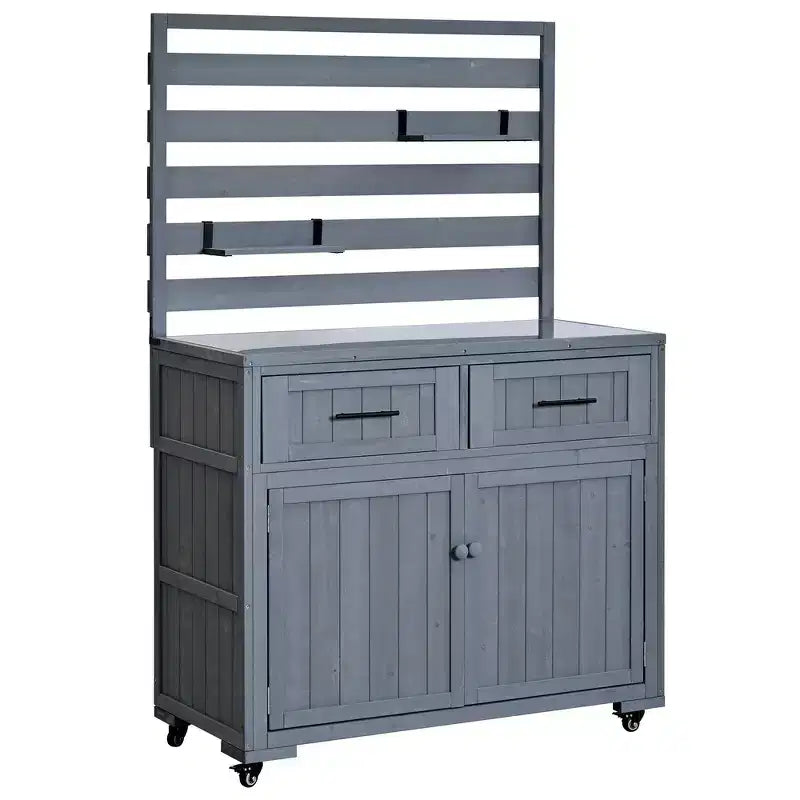 Whisen 64.9 Large Patio Kitchen Island Carts with Sink, Garden Potting Bench, Outdoor Bar Grill BBQ Cart with Stainless Top