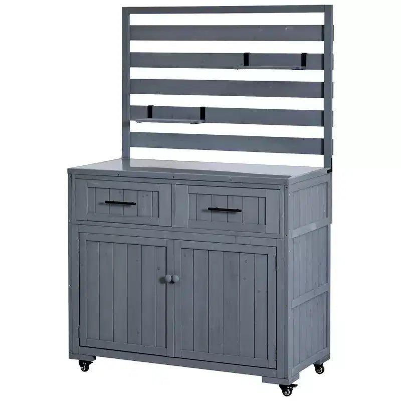 Whisen 64.9 Large Patio Kitchen Island Carts with Sink, Garden Potting Bench, Outdoor Bar Grill BBQ Cart with Stainless Top