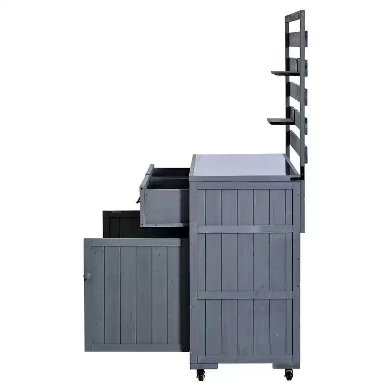 Whisen 64.9 Large Patio Kitchen Island Carts with Sink, Garden Potting Bench, Outdoor Bar Grill BBQ Cart with Stainless Top
