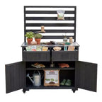 Whisen 64.9 Large Patio Kitchen Island Carts with Sink, Garden Potting Bench, Outdoor Bar Grill BBQ Cart with Stainless Top