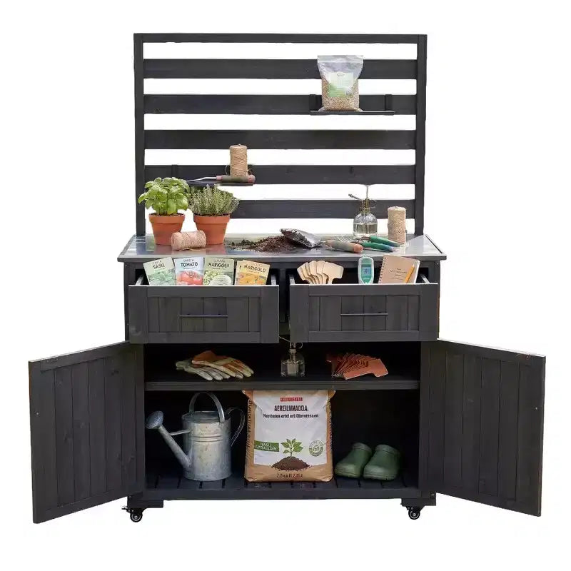 Whisen 64.9 Large Patio Kitchen Island Carts with Sink, Garden Potting Bench, Outdoor Bar Grill BBQ Cart with Stainless Top