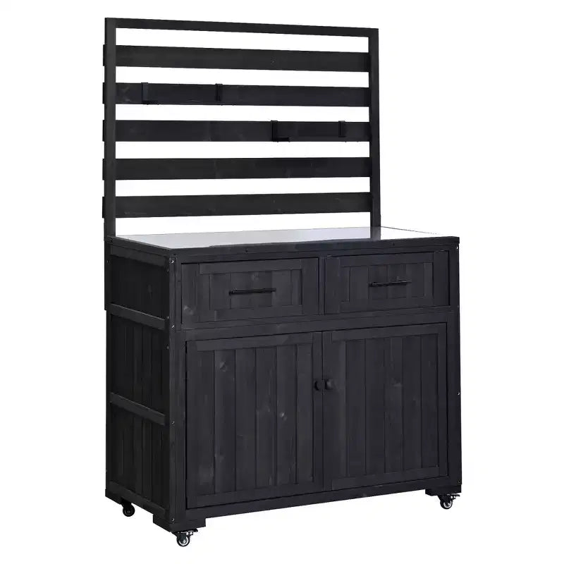 Whisen 64.9 Large Patio Kitchen Island Carts with Sink, Garden Potting Bench, Outdoor Bar Grill BBQ Cart with Stainless Top
