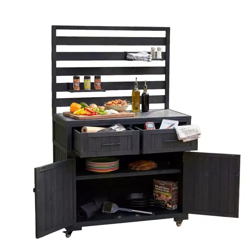 Whisen 64.9 Large Patio Kitchen Island Carts with Sink, Garden Potting Bench, Outdoor Bar Grill BBQ Cart with Stainless Top