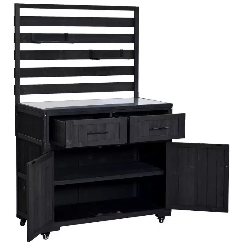 Whisen 64.9 Large Patio Kitchen Island Carts with Sink, Garden Potting Bench, Outdoor Bar Grill BBQ Cart with Stainless Top