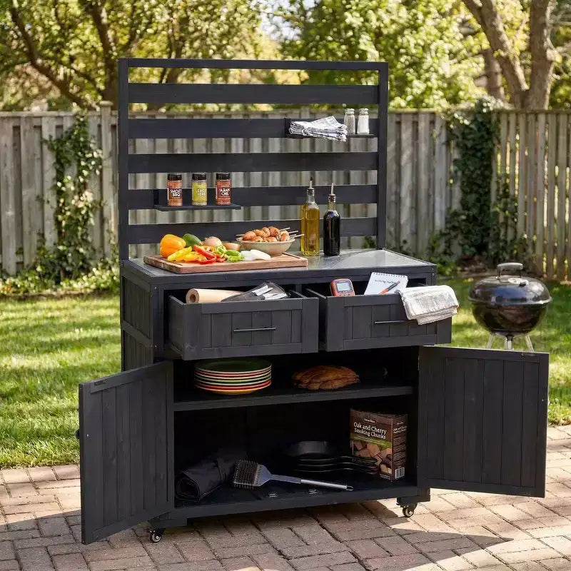 Whisen 64.9 Large Patio Kitchen Island Carts with Sink, Garden Potting Bench, Outdoor Bar Grill BBQ Cart with Stainless Top