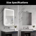 FAMYYT 20 in. W x 28 in. H Rectangular Iron Medicine Cabinet with Mirror, Dimmable LED Light, Anti-Fog and Outlets - Fully Assemble