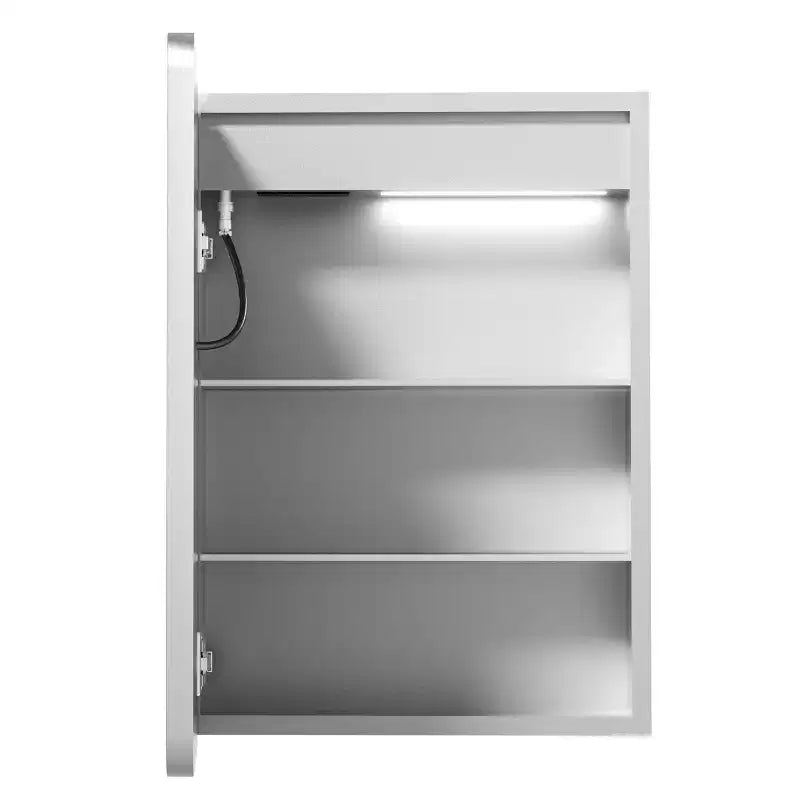 FAMYYT 20 in. W x 28 in. H Rectangular Iron Medicine Cabinet with Mirror, Dimmable LED Light, Anti-Fog and Outlets - Fully Assemble