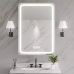 FAMYYT 20 in. W x 28 in. H Rectangular Iron Medicine Cabinet with Mirror, Dimmable LED Light, Anti-Fog and Outlets - Fully Assemble